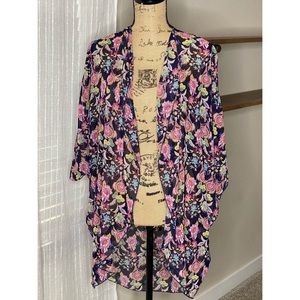 POETRY- Navy Blue Floral Kimono Cardigan size M/L